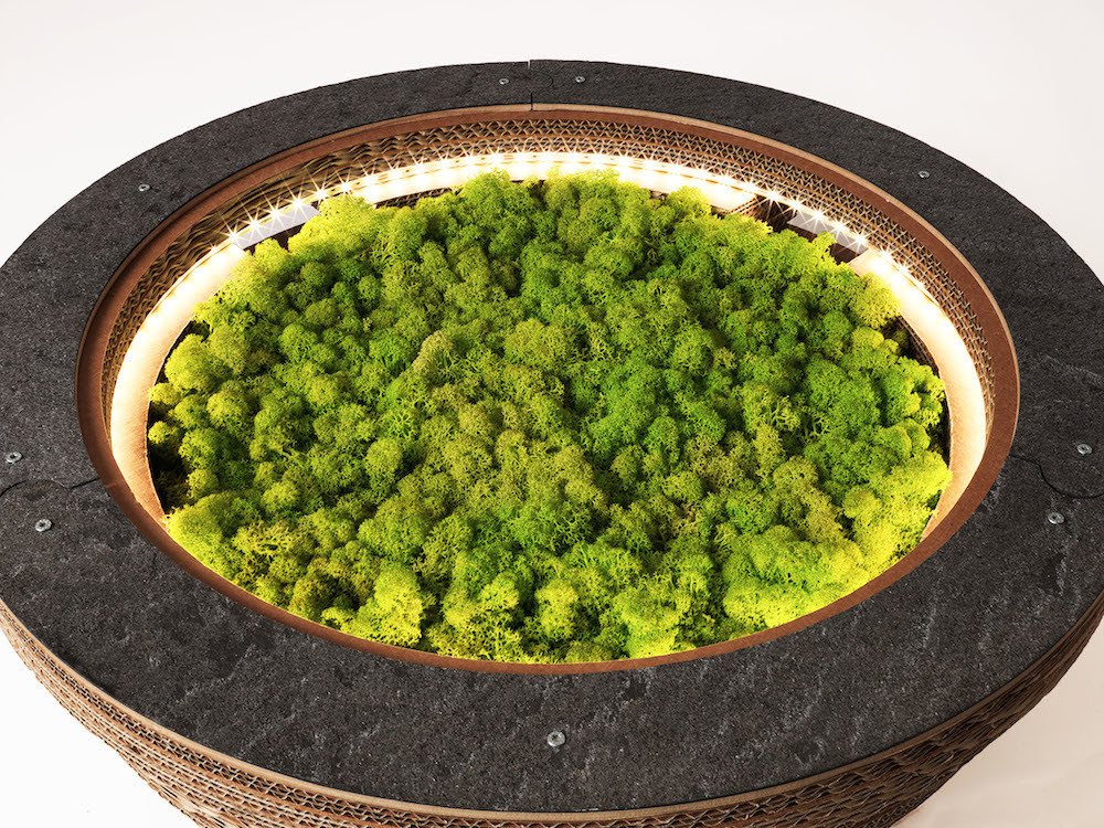 PREZZO SU RICHIESTA - Tavolino Lampada Tappo in cartone con licheni scandinavi veri