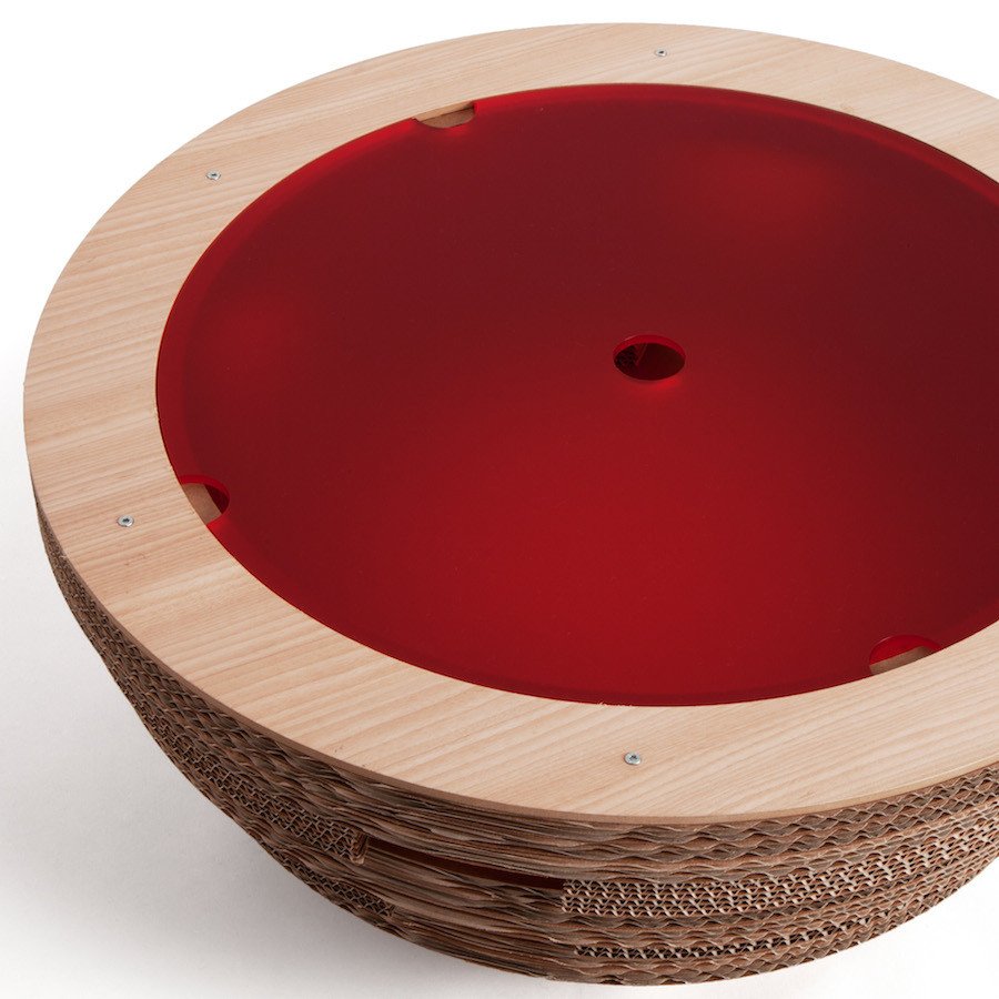 PREZZO SU RICHIESTA - Tavolino Tappo in cartone e legno - rosso