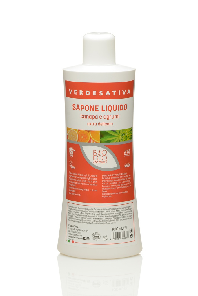 RICARICA Sapone Liquido canapa ed agrumi 100% naturale