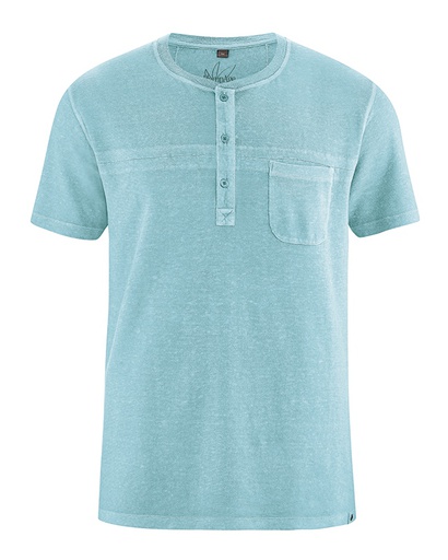 [DH804-turquoise-xxl] Howard - camicia t-shirt girocollo in cotone biologico e canapa_Turquoise_XXL